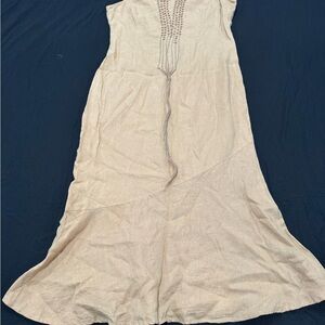 Sleeveless Beige Midi Dress with Braided Detail